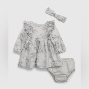 Baby Metallic Floral Dress Set - Grey 18M